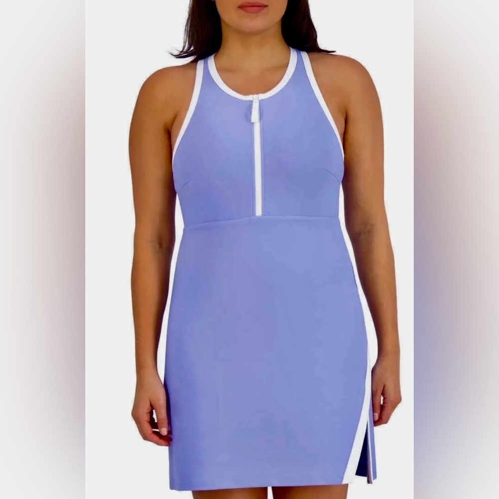 Sage Collection Women's Tennis Purple Zip-Front Dress Wth White Trim Size Small